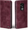 A burgundy flip case for a smartphone, shown from the front and back. Produktbild-Vorschau