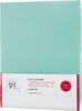 A folded mint green jersey bedsheet is presented on a white background, with packaging details visible at the bottom. Náhľad obrázku produktu