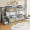 A gray wooden bunk bed with a storage staircase in a room with artwork on the wall. Náhled obrázku produktu