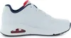 A side view of a white athletic shoe with red and blue accents. Voir les images du produit