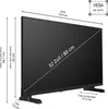A diagram showing the dimensions of a television, including height with and without stand, depth with stand, and width. It also includes a VESA mount specification. Produktbild-Vorschau
