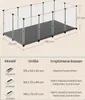 A diagram showing dimensions and recommended breeds for a pet enclosure, with a table detailing model, size, and recommended breeds. Produktbild-Vorschau