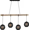 Hängeleuchte, Metall schwarz, Holz, 4 Flammig, H 140 cm Produktbild-Vorschau 1