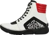 A single white and black high-top sneaker with red accents and an animal print detail. Náhled obrázku produktu