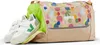 A pair of white and green sneakers are placed next to a beige duffel bag with a colorful floral pattern. Produktbild-Vorschau