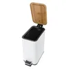 A white pedal bin with a wooden lid, shown from a high angle. Náhled obrázku produktu