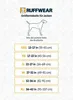 A size chart for Ruffwear jackets, showing measurements for different sizes. Produktbild-Vorschau