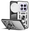 A silver and black armor phone case with a camera protector and a ring stand is shown from two angles. Produktbild-Vorschau