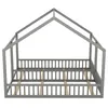 A grey wooden house-shaped bed frame with a slatted base and side rails, shown from a front-diagonal angle against a white background. Náhľad obrázku produktu