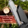 A close-up of a mini chainsaw with cut logs in the background. Náhľad obrázku produktu