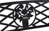 A close-up view of a black metal garden bench with a decorative circular insert featuring a floral motif. Anteprima dell’immagine prodotto