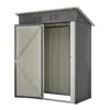 An empty metal shed with double doors open, shown from a three-quarter front view against a white background. Produktbild-Vorschau