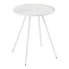 A white metal side table with three legs and a round top. Náhled obrázku produktu