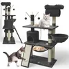 Two cat trees are shown against a white background, with two cats interacting with one of the cat trees. Produktbild-Vorschau