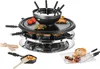 Das Unold Raclette Multi 4 in 1 besteht aus einem Tischgrill-Set mit Fonduetopf oben, Spießen, Pfänn Produktbild-Vorschau