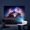 A child sits on the floor watching a projector display a fantasy scene on a wall. Produktbild-Vorschau