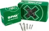 Two green boxes of SPAX screws are displayed, with several individual screws in the foreground. Podgląd zdjęcia produktu