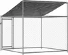 A dog kennel with a roof and a door, made of galvanized steel. Produktbild-Vorschau