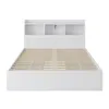 A white bed frame with a slatted base and a headboard with shelves. Produktbild-Vorschau