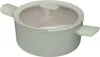 A studio shot of a sage green pot with a glass lid and white handles, set against a white background. Produktbild-Vorschau