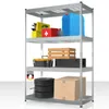 A metal shelving unit filled with various items, including tools, containers, tires, and boxes, against a white background. Anteprima dell’immagine prodotto