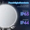 A circular mirror with water droplets on it, set against a dark background with text and IP ratings. Anteprima dell’immagine prodotto