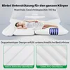 A woman is lying on an inflatable mattress in what appears to be a car's trunk or cargo area, with promotional text and close-up views of the mattress surfaces. Voir les images du produit