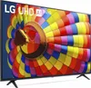 A side view of an LG UHD AI ThinQ television displaying a colorful hot air balloon image. Produktbild-Vorschau