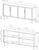 Diagrams showing the dimensions of a sideboard. Voir les images du produit
