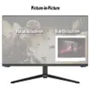 A gaming monitor displaying a 'Picture-in-Picture' feature with two different screens. The main screen shows a scene from a video game, and a smaller inset screen shows a YouTube video. Produktbild-Vorschau