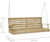 A wooden swing bench with dimensions indicated by measurement lines and text. Náhľad obrázku produktu