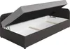 An open storage bed frame with a grey upholstered lid lifted to reveal a white interior with wooden slats. Náhled obrázku produktu