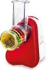 A red and white Moulinex electric food slicer/grater with multiple colored attachments. Náhled obrázku produktu