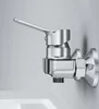 A close-up studio shot of a chrome faucet mounted on a wall above a white sink. Produktbild-Vorschau