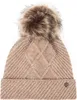 A close-up studio shot of a knitted beanie with a pom-pom. Produktbild-Vorschau