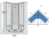 A white corner wardrobe with five doors and dimensions indicated. Náhľad obrázku produktu