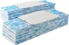 Two stacks of disposable wet mopping cloths with blue and white patterns, each topped with a white plastic piece. Produktbild-Vorschau