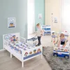 A children's bedroom decorated with Paw Patrol theme, featuring a bed, toy chest, and a small table with chairs. Produktbild-Vorschau