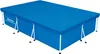 A blue rectangular swimming pool cover with white support legs, shown from a diagonal angle against a white background. Produktbild-Vorschau