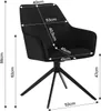 A black armchair with dimensions indicated by dashed lines and text labels. Produktbild-Vorschau