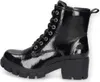 A single black patent leather boot shown from the side. Produktbild-Vorschau