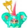 A teal, furry toy with large eyes and pink ears, wearing a gold crown-like accessory and a pink horn. Anteprima dell’immagine prodotto