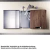 A modern kitchen sink with a stainless steel finish and a wooden cutting board. Podgląd zdjęcia produktu