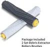 Two vacuum cleaner roller brushes, one gray and one white, are shown crossed over each other on a white background. Text below the brushes indicates the package includes two sets of debris extractor rollers brushes. Produktbild-Vorschau