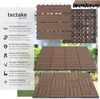A collage of images showcasing tectake garden tiles, including close-ups of the product and descriptive text. Produktbild-Vorschau