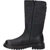 A side view of a black leather and grey felt boot. Produktbild-Vorschau