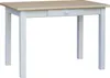A white table with a wooden top and a single drawer is shown against a white background. Produktbild-Vorschau