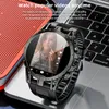 A smartwatch is shown on a laptop keyboard, with a red textured object in the background. Podgląd zdjęcia produktu