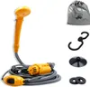 A portable camping shower kit, including the shower head, pump, hose, and accessories, laid out on a white background. Voir les images du produit