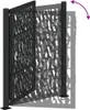 A black metal garden gate with a decorative cut-out pattern, shown partially open. Podgląd zdjęcia produktu